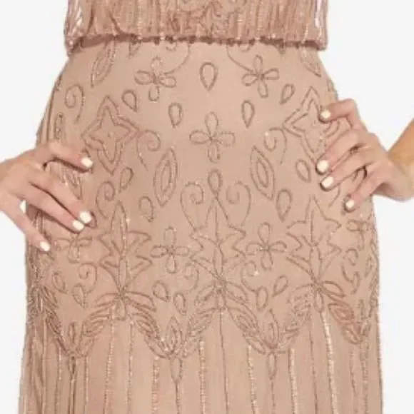 ADRIANNA PAPELL SHORT SLEEVE BLOUSON BEADED GOWN IN ROSE GOLD - Picture 4 of 14